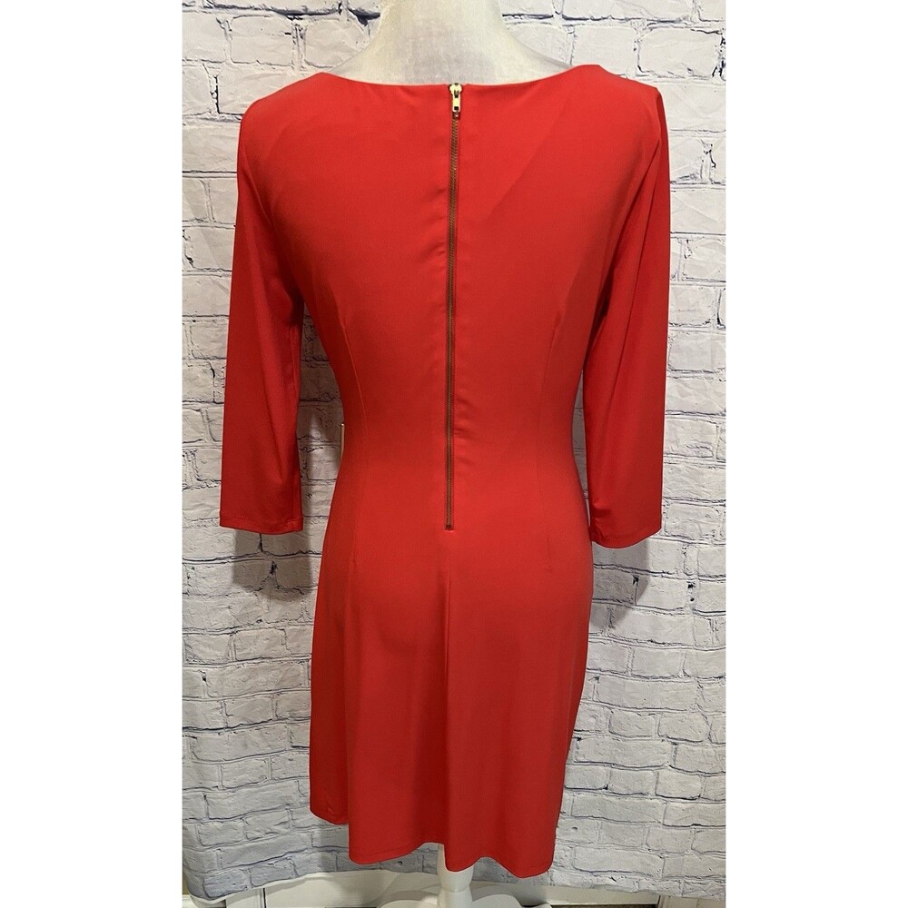 Tahari ASL Levine Orange 3/4 Sleeve Ruched Side Buckle Dress Career Office 6 - Picture 4 of 7